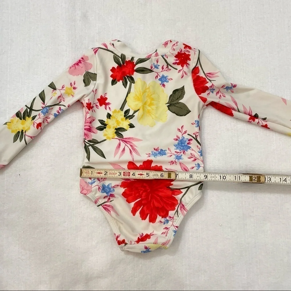 Floral long sleeve rash guard pool beach 18/24 months, zip front, reversible hat